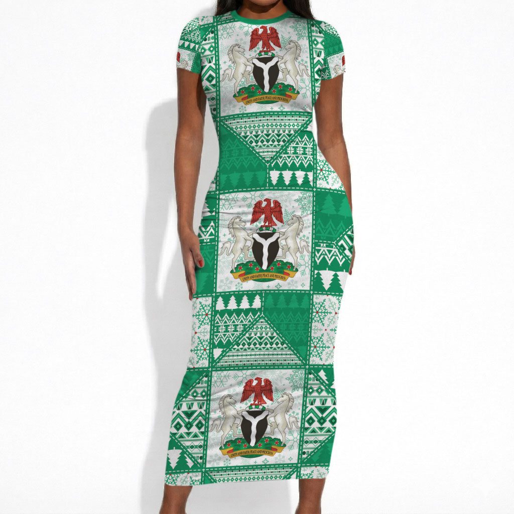 Nigeria Christmas Short Sleeve Bodycon Dress Patchwork Style