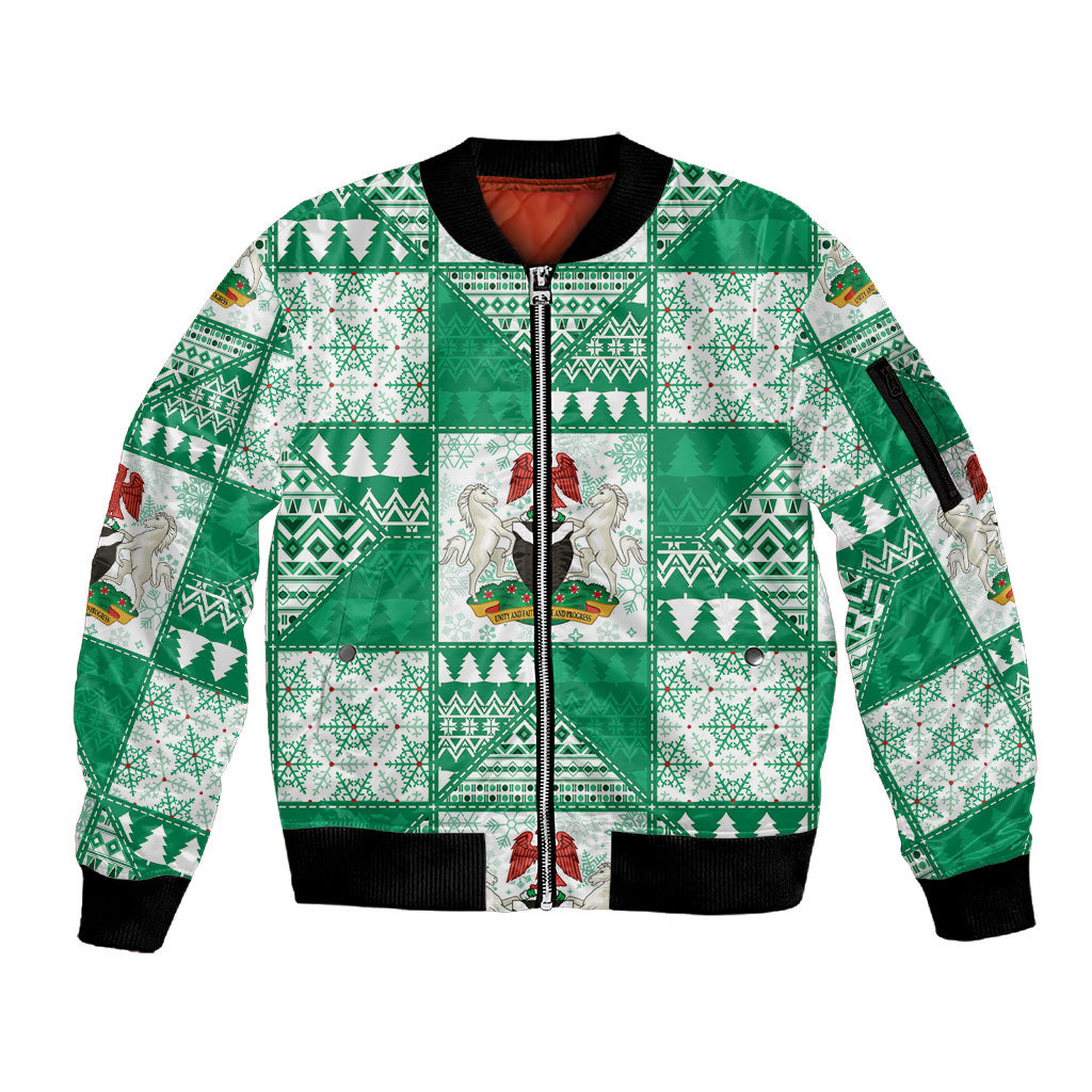 Nigeria Christmas Sleeve Zip Bomber Jacket Patchwork Style