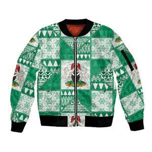 Nigeria Christmas Sleeve Zip Bomber Jacket Patchwork Style