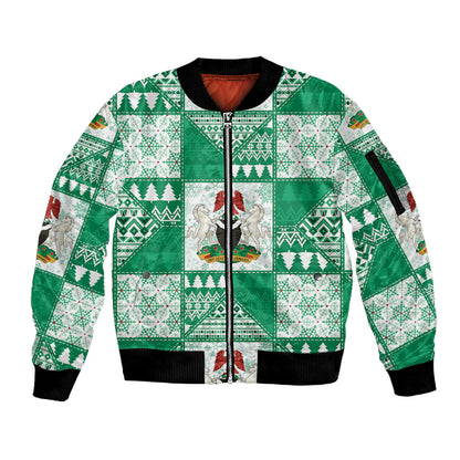 Nigeria Christmas Sleeve Zip Bomber Jacket Patchwork Style