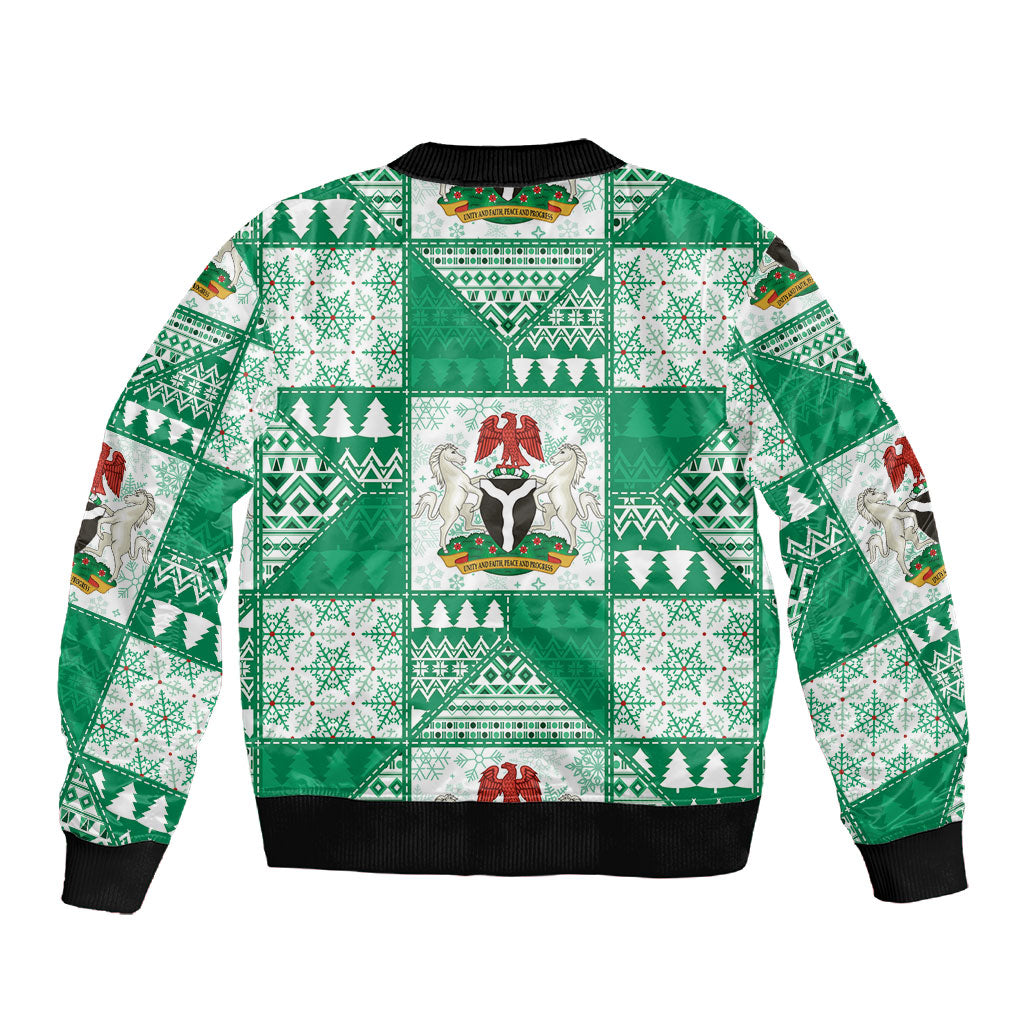 Nigeria Christmas Sleeve Zip Bomber Jacket Patchwork Style