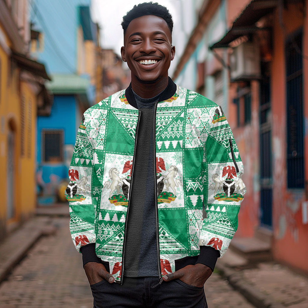 Nigeria Christmas Sleeve Zip Bomber Jacket Patchwork Style