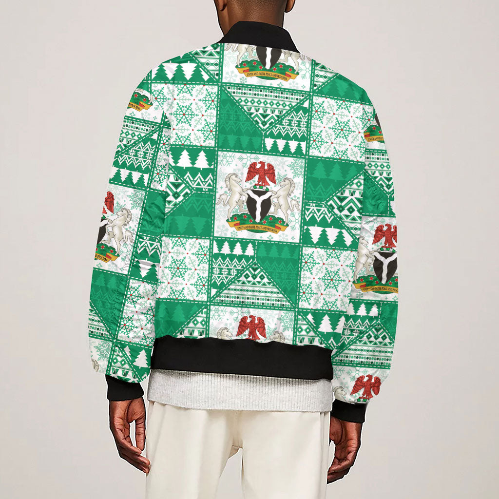 Nigeria Christmas Sleeve Zip Bomber Jacket Patchwork Style
