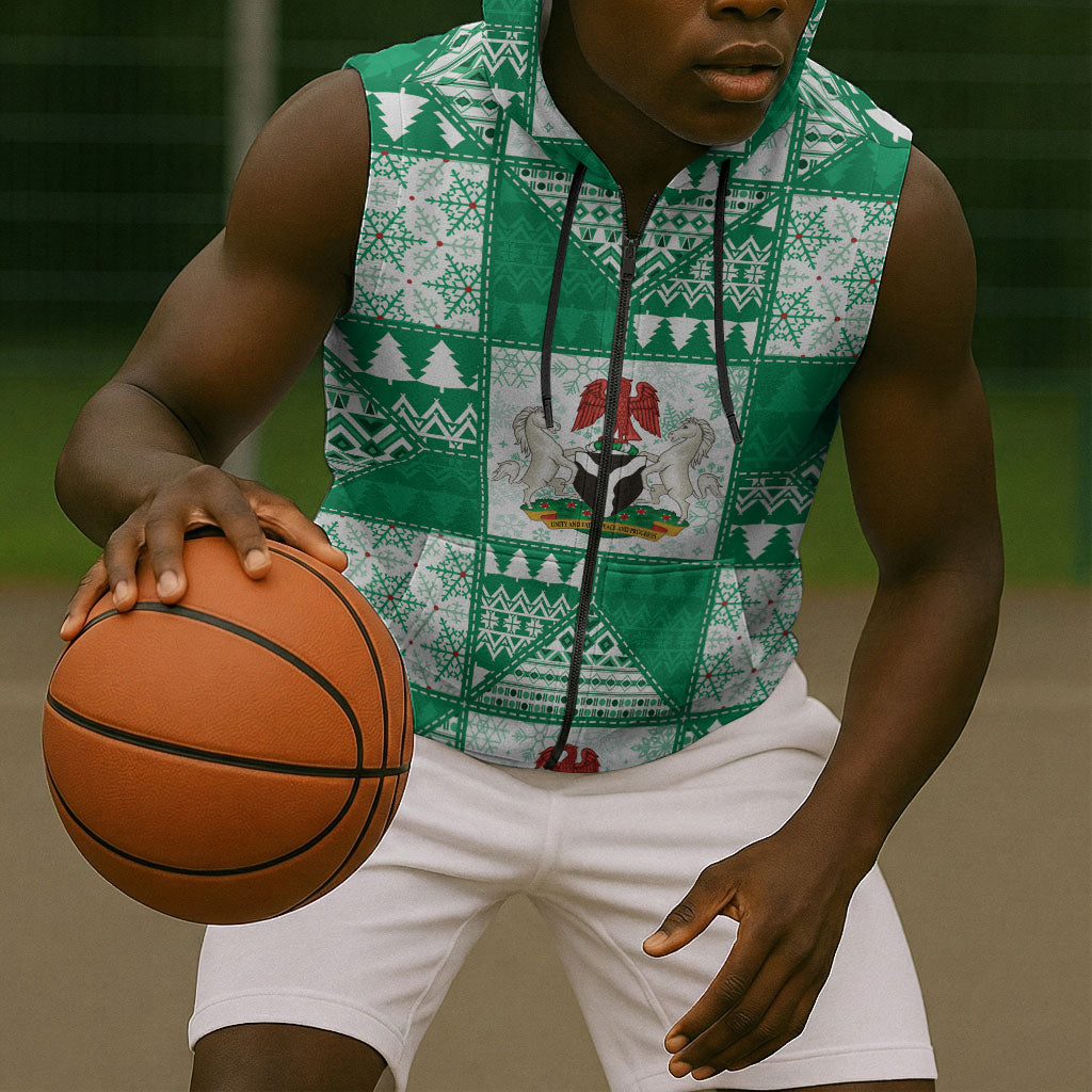 Nigeria Christmas Sleeveless Zip Hoodie Patchwork Style