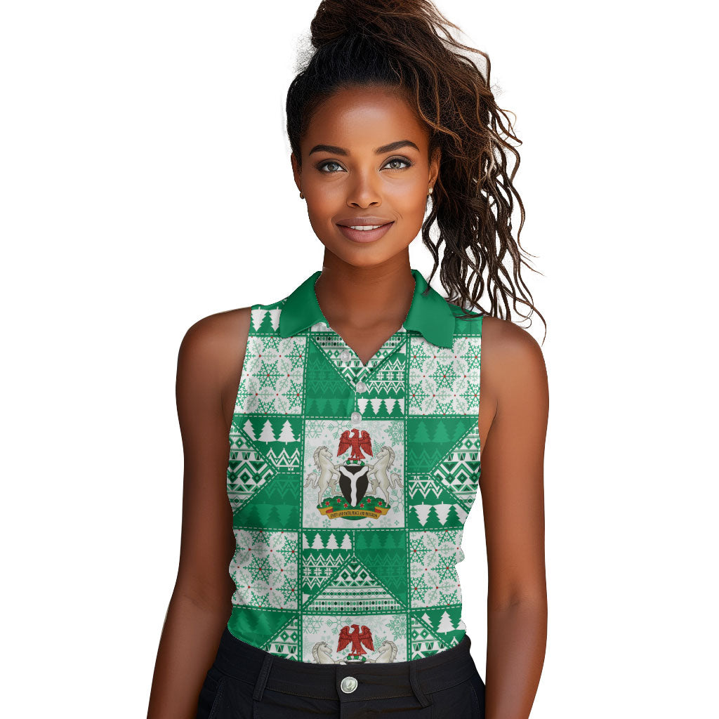 Nigeria Christmas Women Sleeveless Polo Shirt Patchwork Style