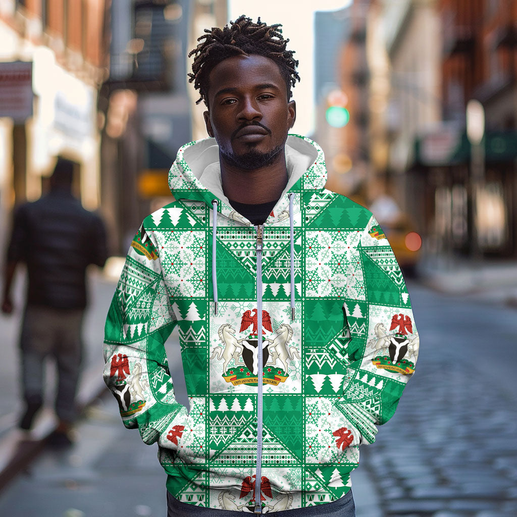 Nigeria Christmas Zip Hoodie Patchwork Style