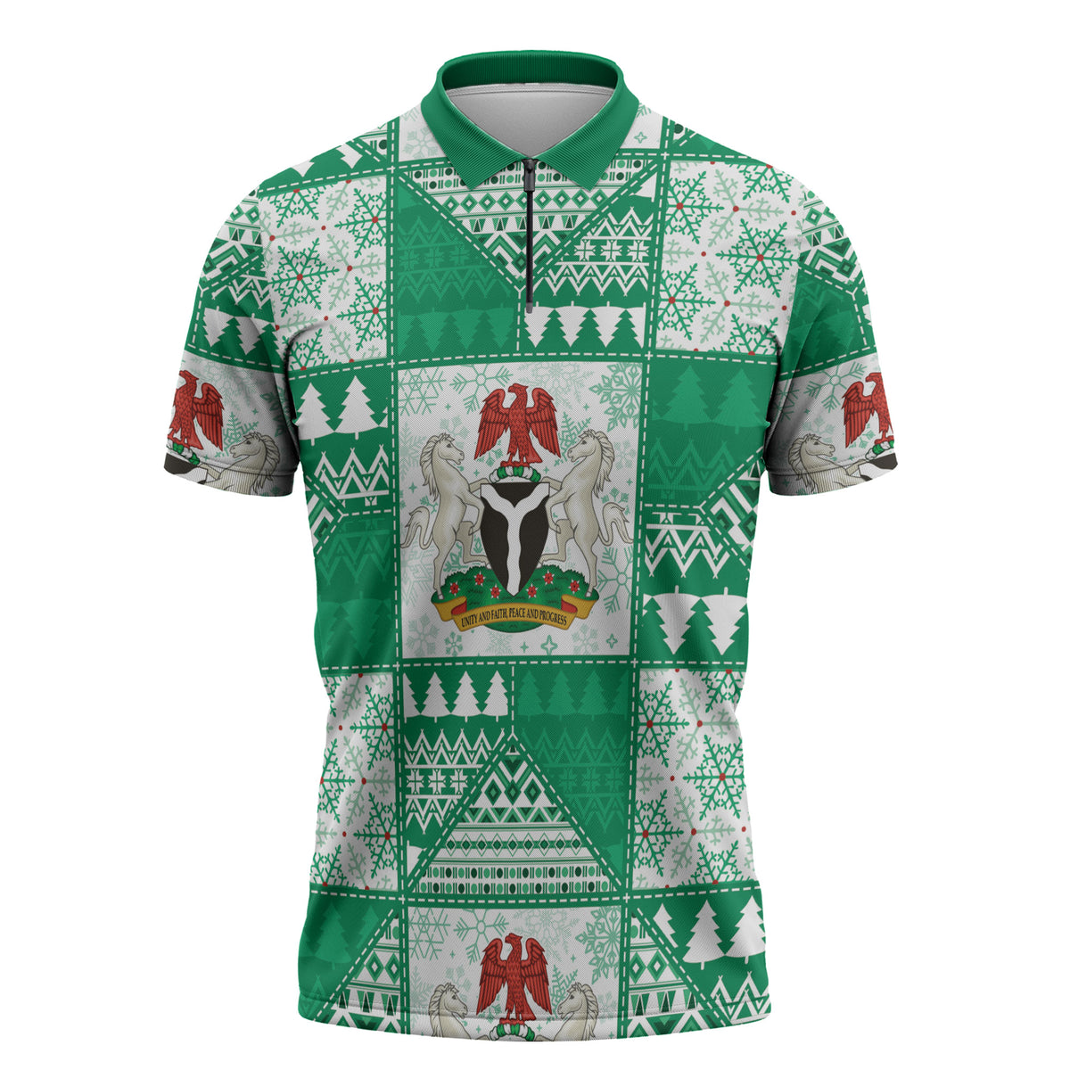 Nigeria Christmas Zipper Polo Shirt Patchwork Style