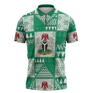 Nigeria Christmas Zipper Polo Shirt Patchwork Style