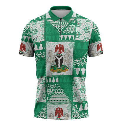 Nigeria Christmas Zipper Polo Shirt Patchwork Style