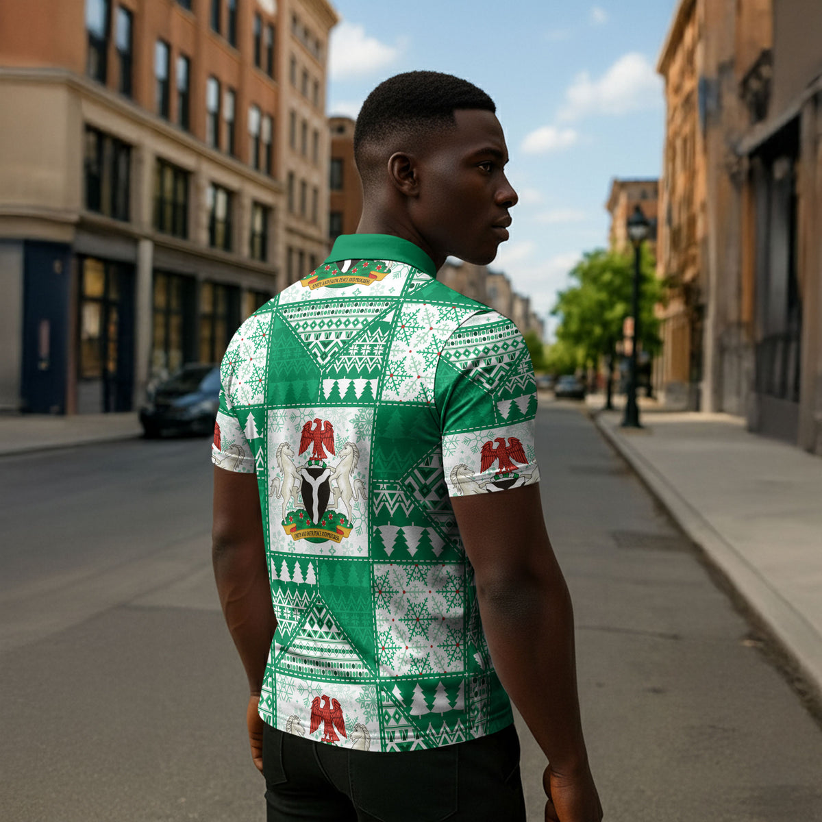 Nigeria Christmas Zipper Polo Shirt Patchwork Style