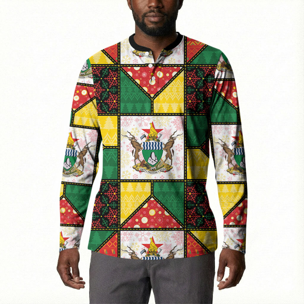 Zimbabwe Christmas Button Sweatshirt Patchwork Style