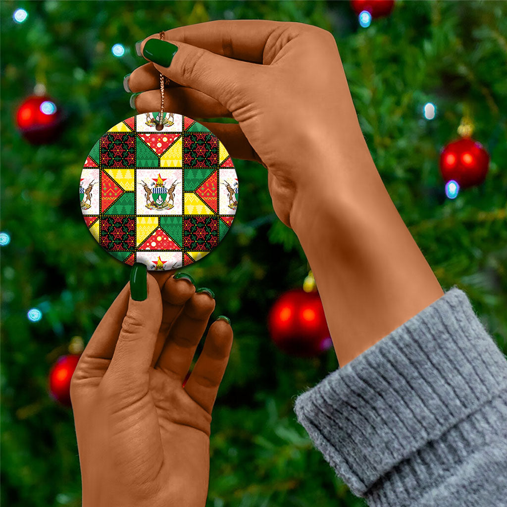Zimbabwe Christmas Ceramic Ornament Patchwork Style
