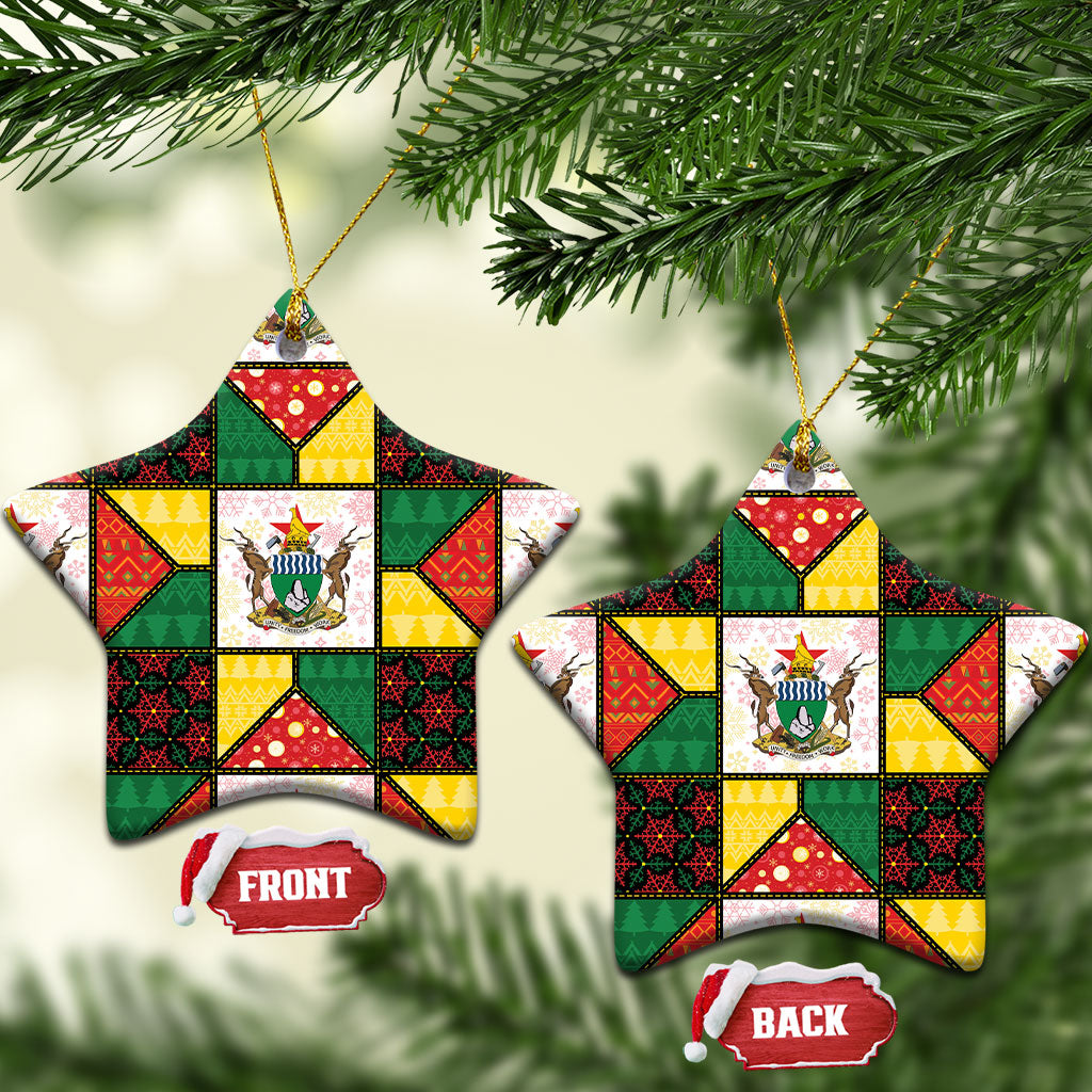 Zimbabwe Christmas Ceramic Ornament Patchwork Style