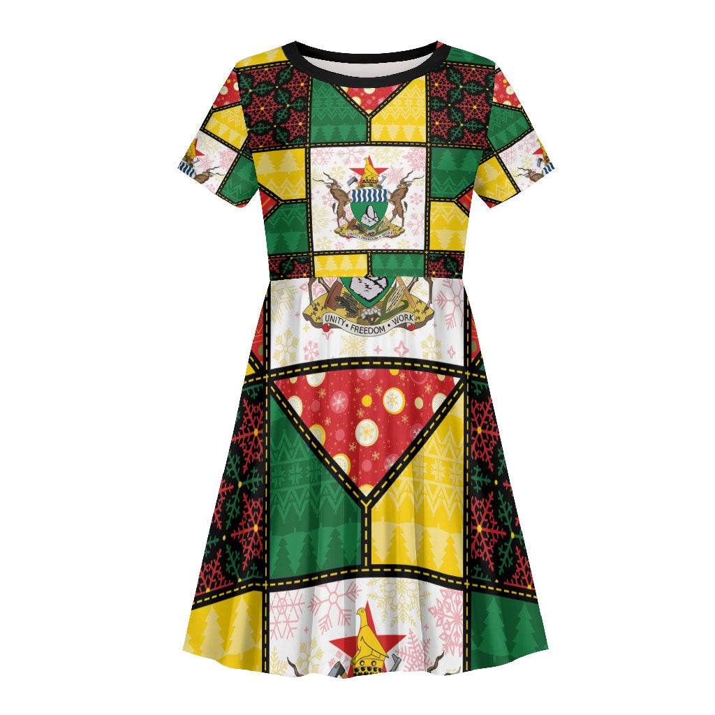 Zimbabwe Christmas Kid Short Sleeve Dress Patchwork Style