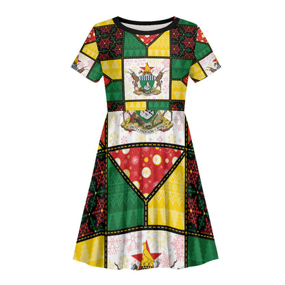Zimbabwe Christmas Kid Short Sleeve Dress Patchwork Style