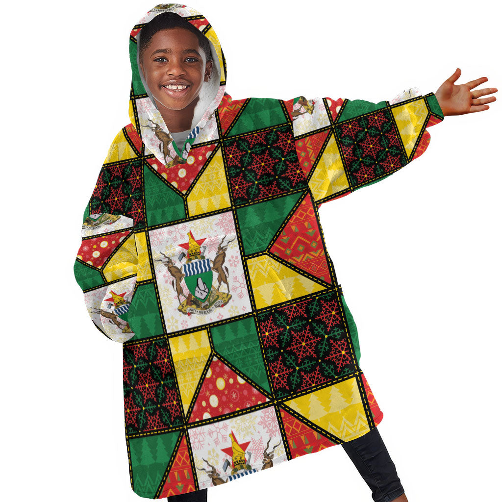 Zimbabwe Christmas Kid Wearable Blanket Hoodie Patchwork Style