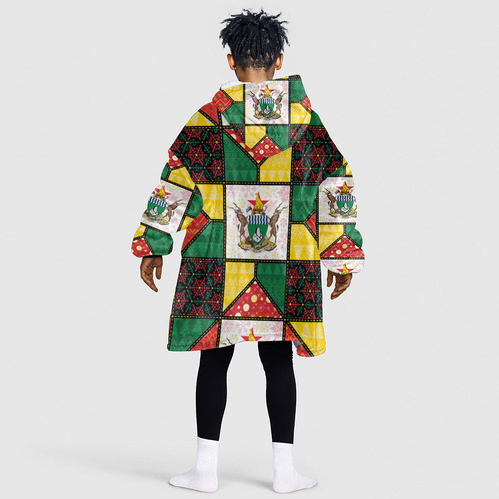Zimbabwe Christmas Kid Wearable Blanket Hoodie Patchwork Style
