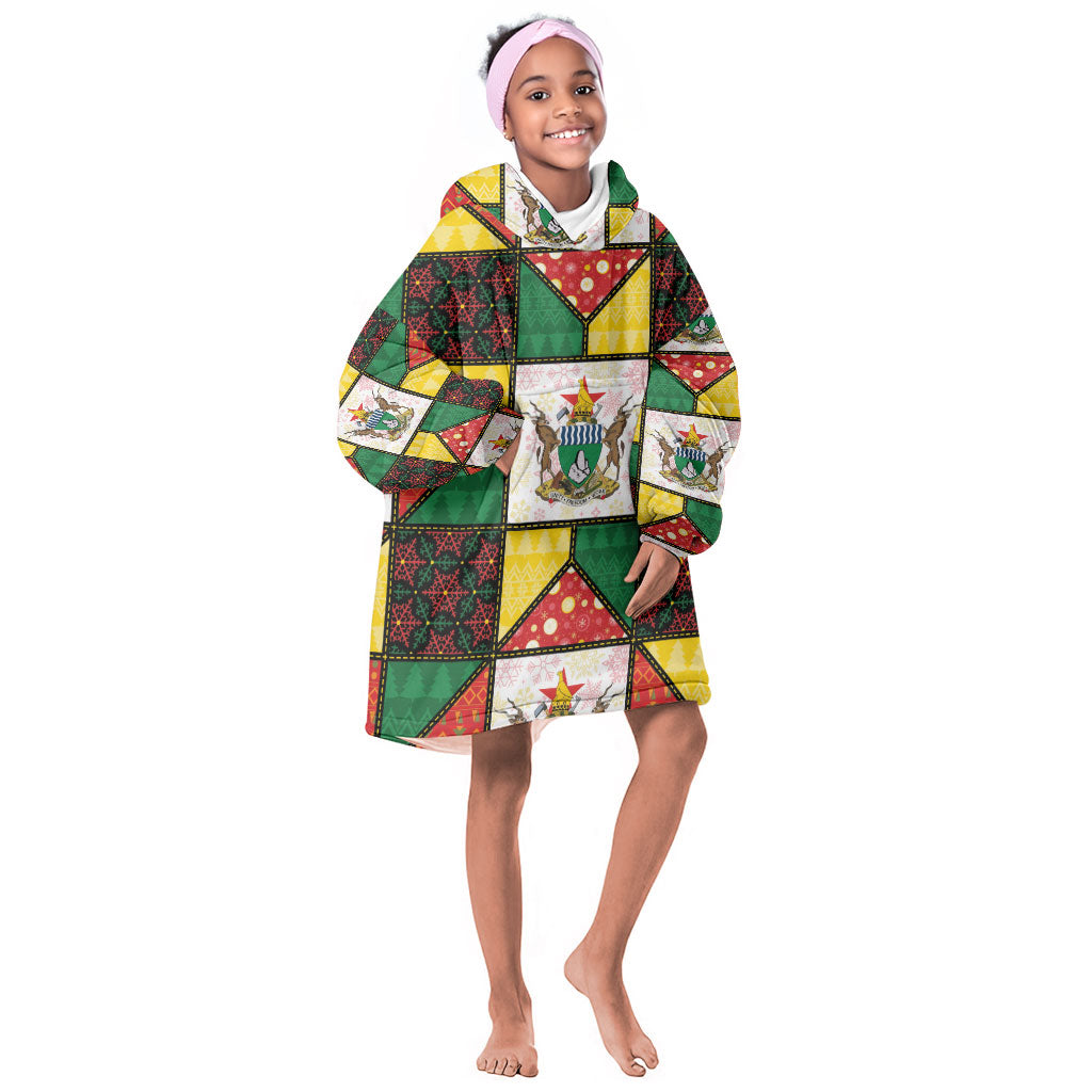 Zimbabwe Christmas Kid Wearable Blanket Hoodie Patchwork Style