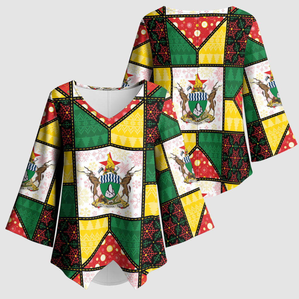 Zimbabwe Christmas Kimono Sleeve Blouse Patchwork Style