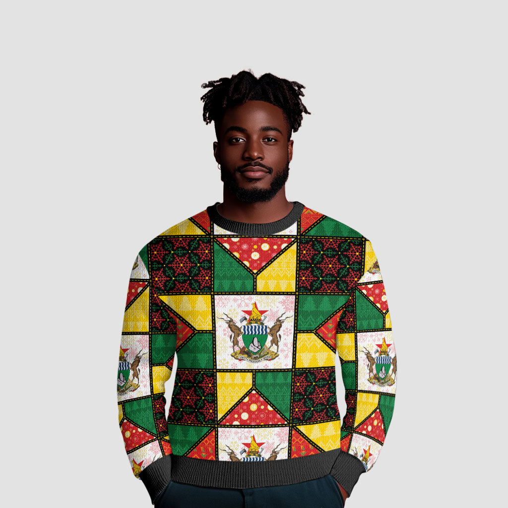 Zimbabwe Christmas Ugly Christmas Sweater Patchwork Style