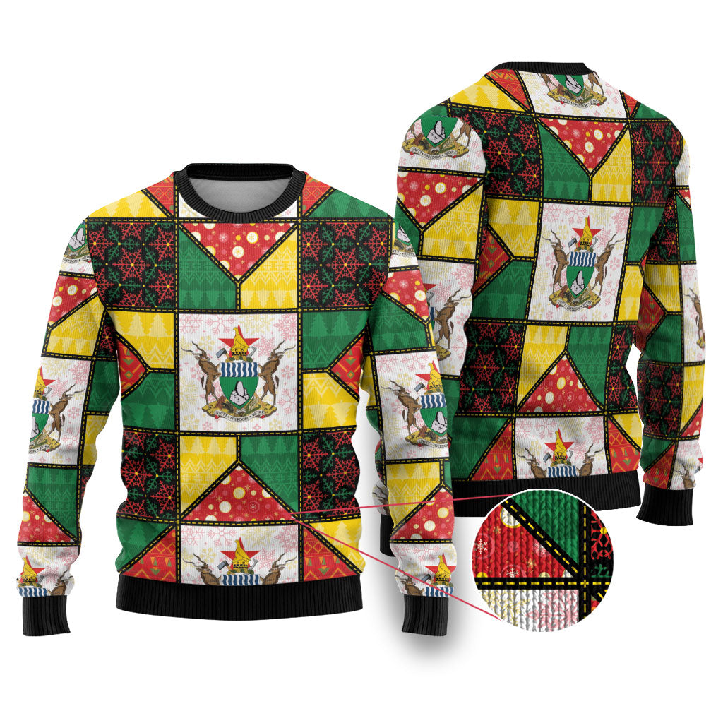 Zimbabwe Christmas Ugly Christmas Sweater Patchwork Style