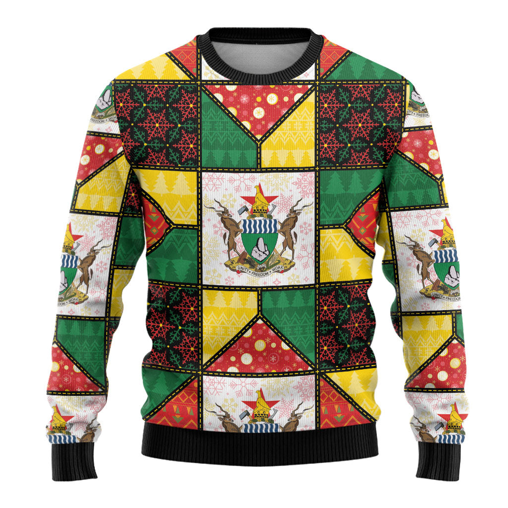 Zimbabwe Christmas Ugly Christmas Sweater Patchwork Style
