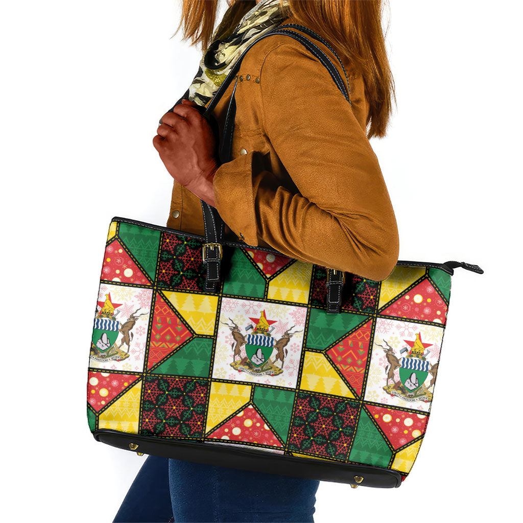 Zimbabwe Christmas Leather Tote Bag Patchwork Style