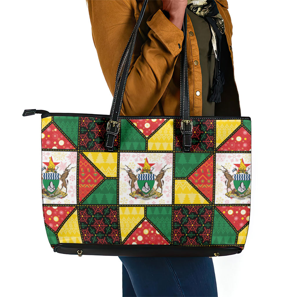 Zimbabwe Christmas Leather Tote Bag Patchwork Style