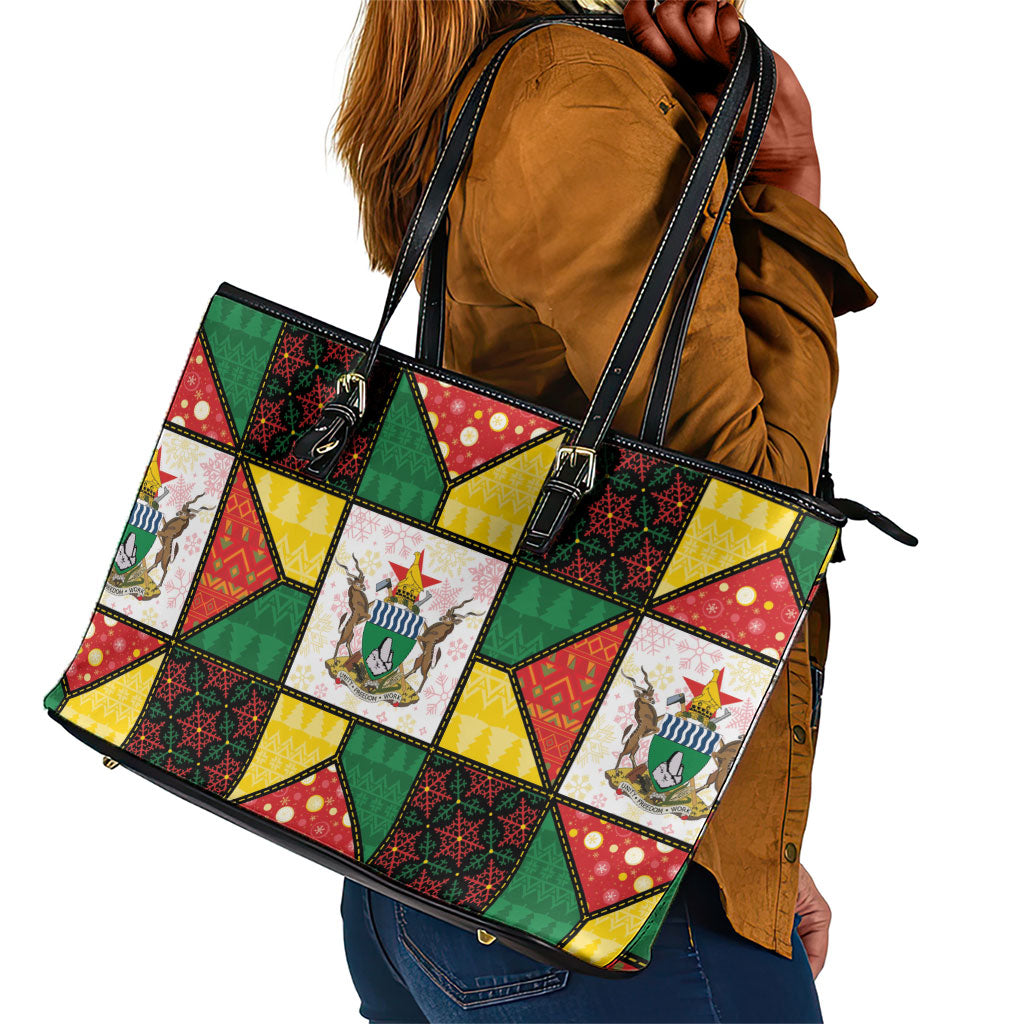 Zimbabwe Christmas Leather Tote Bag Patchwork Style