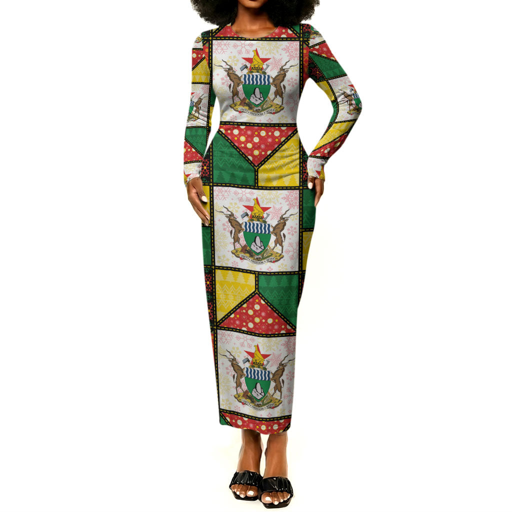 Zimbabwe Christmas Long Sleeve Bodycon Dress Patchwork Style