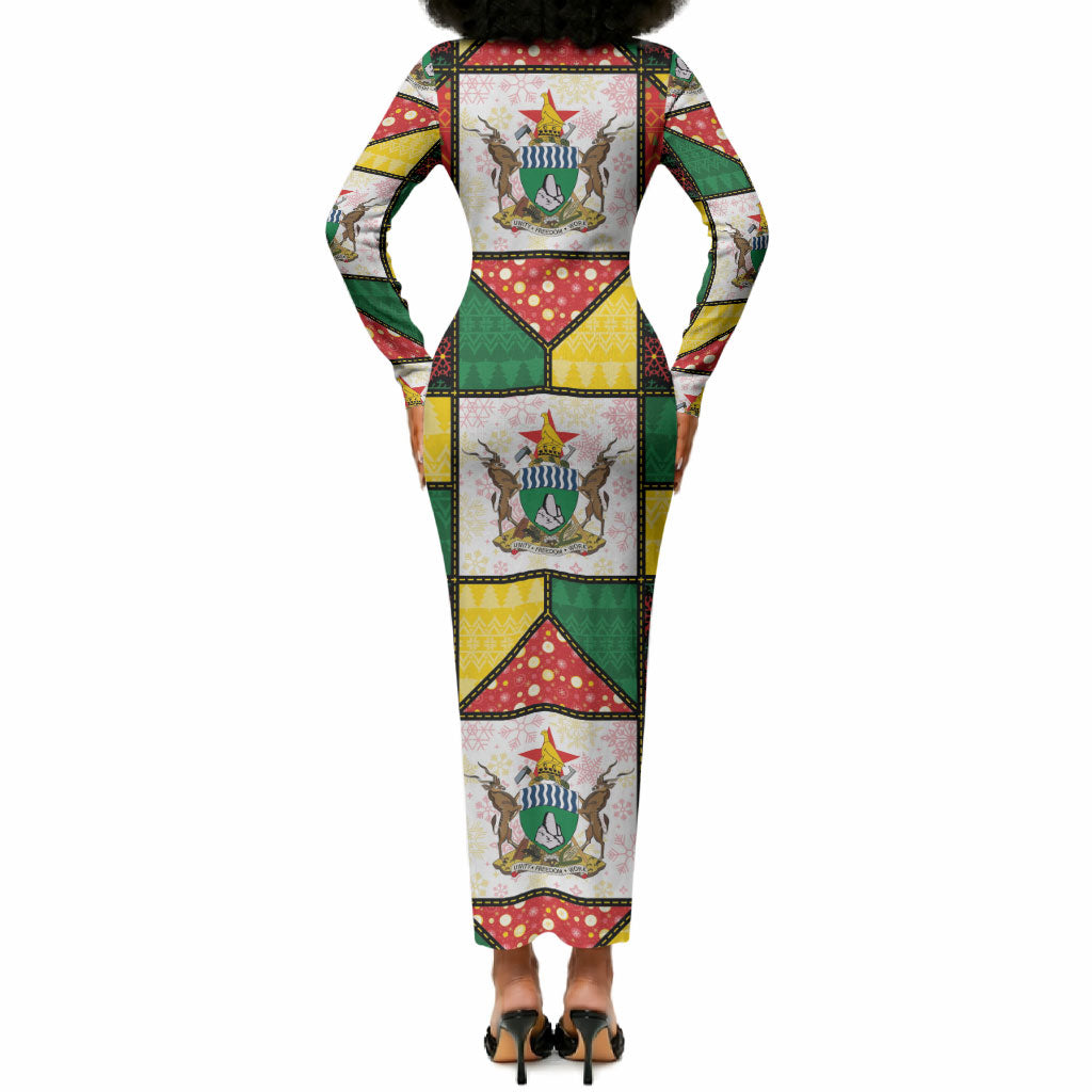 Zimbabwe Christmas Long Sleeve Bodycon Dress Patchwork Style