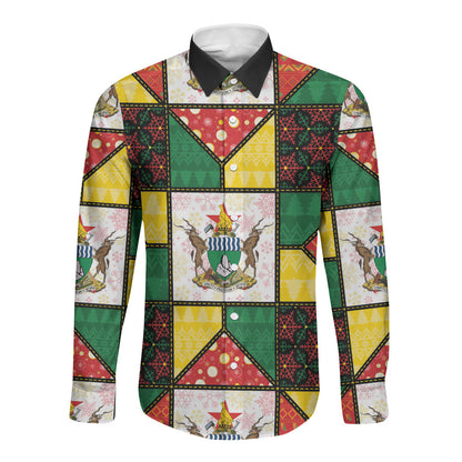 Zimbabwe Christmas Long Sleeve Button Shirt Patchwork Style