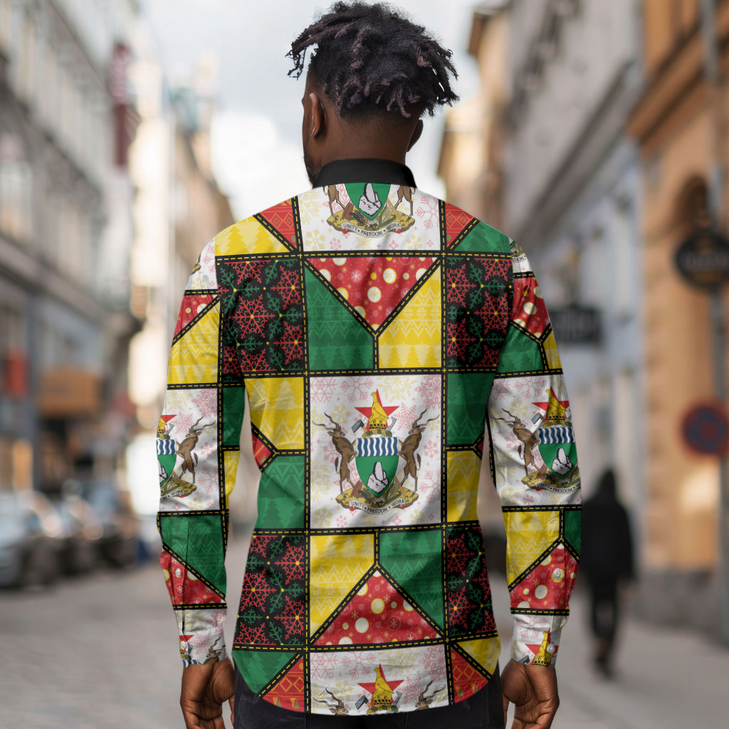 Zimbabwe Christmas Long Sleeve Button Shirt Patchwork Style