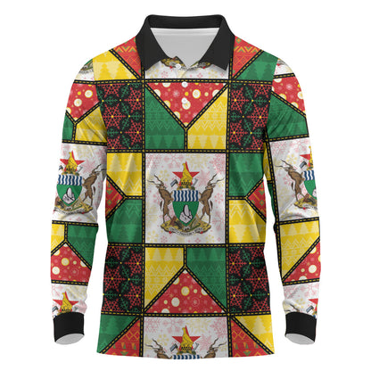 Zimbabwe Christmas Long Sleeve Polo Shirt Patchwork Style