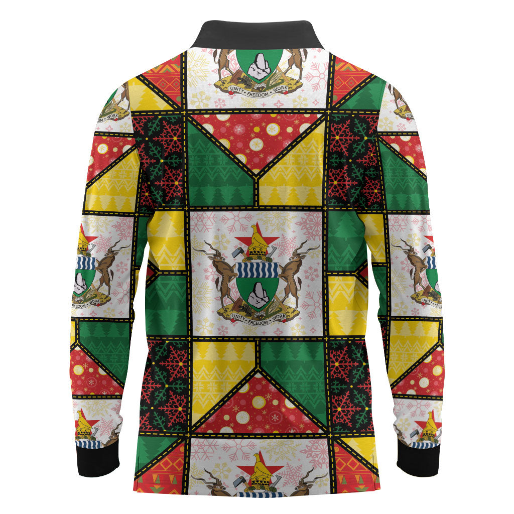 Zimbabwe Christmas Long Sleeve Polo Shirt Patchwork Style