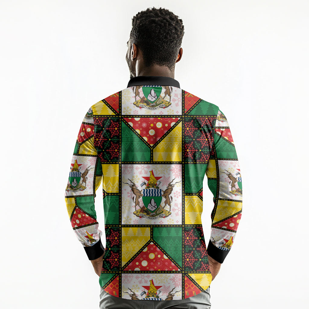 Zimbabwe Christmas Long Sleeve Polo Shirt Patchwork Style