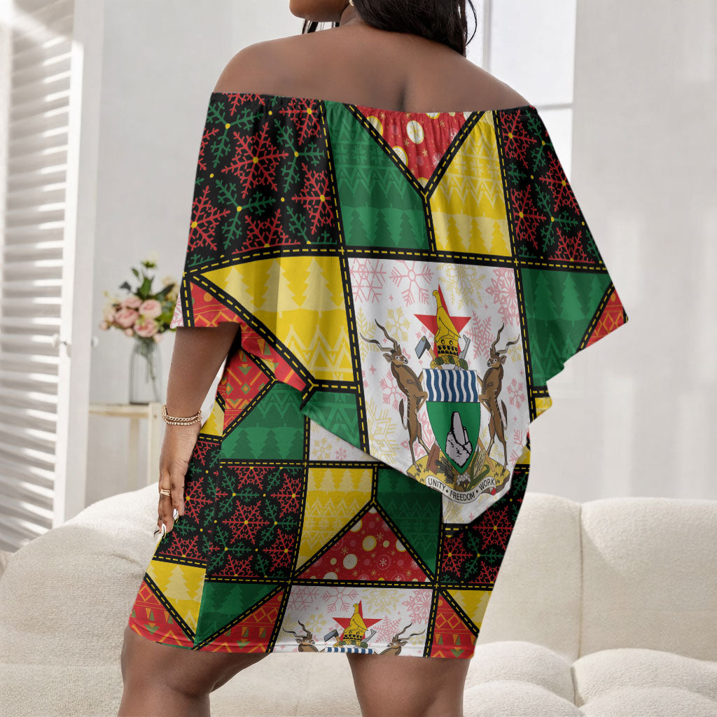 Zimbabwe Christmas Off Shoulder Short Dress Patchwork Style