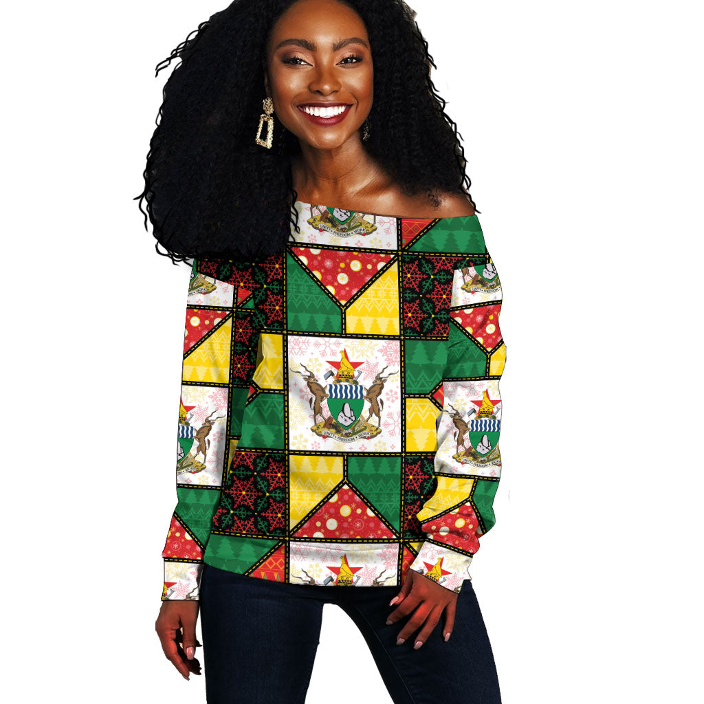 Zimbabwe Christmas Off Shoulder Sweater Patchwork Style