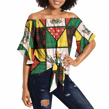 Zimbabwe Christmas Off Shoulder Wrap Waist Top Patchwork Style