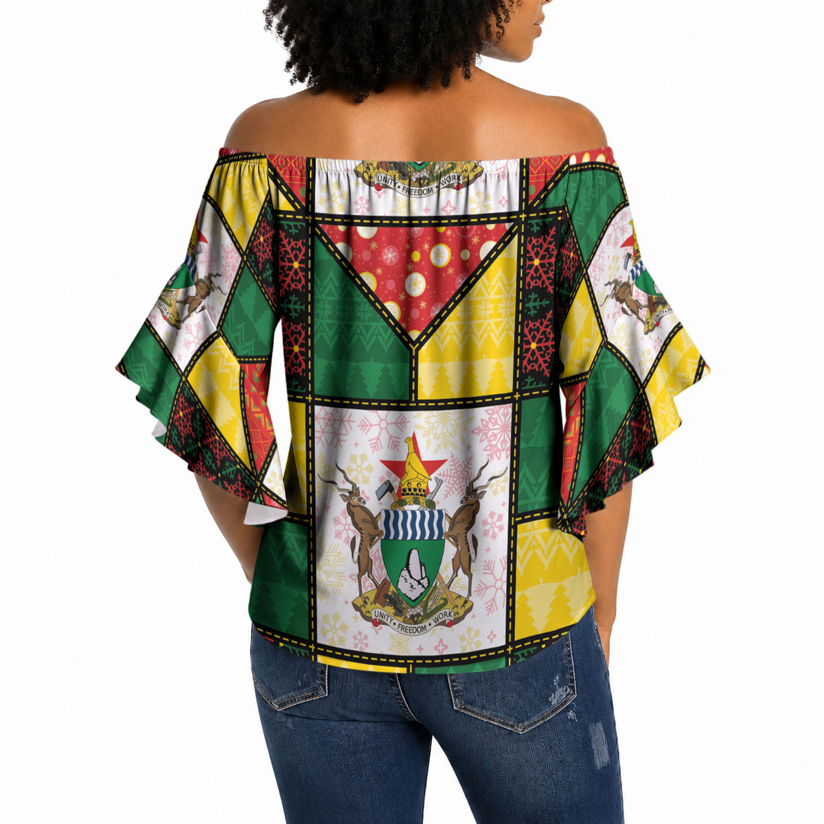 Zimbabwe Christmas Off Shoulder Wrap Waist Top Patchwork Style