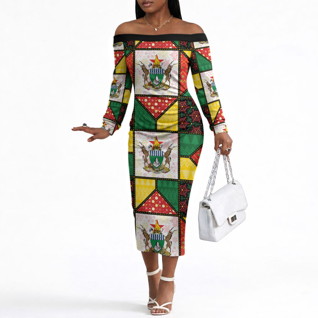 Zimbabwe Christmas Off The Shoulder Long Sleeve Dress Patchwork Style