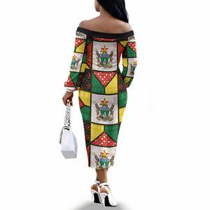 Zimbabwe Christmas Off The Shoulder Long Sleeve Dress Patchwork Style