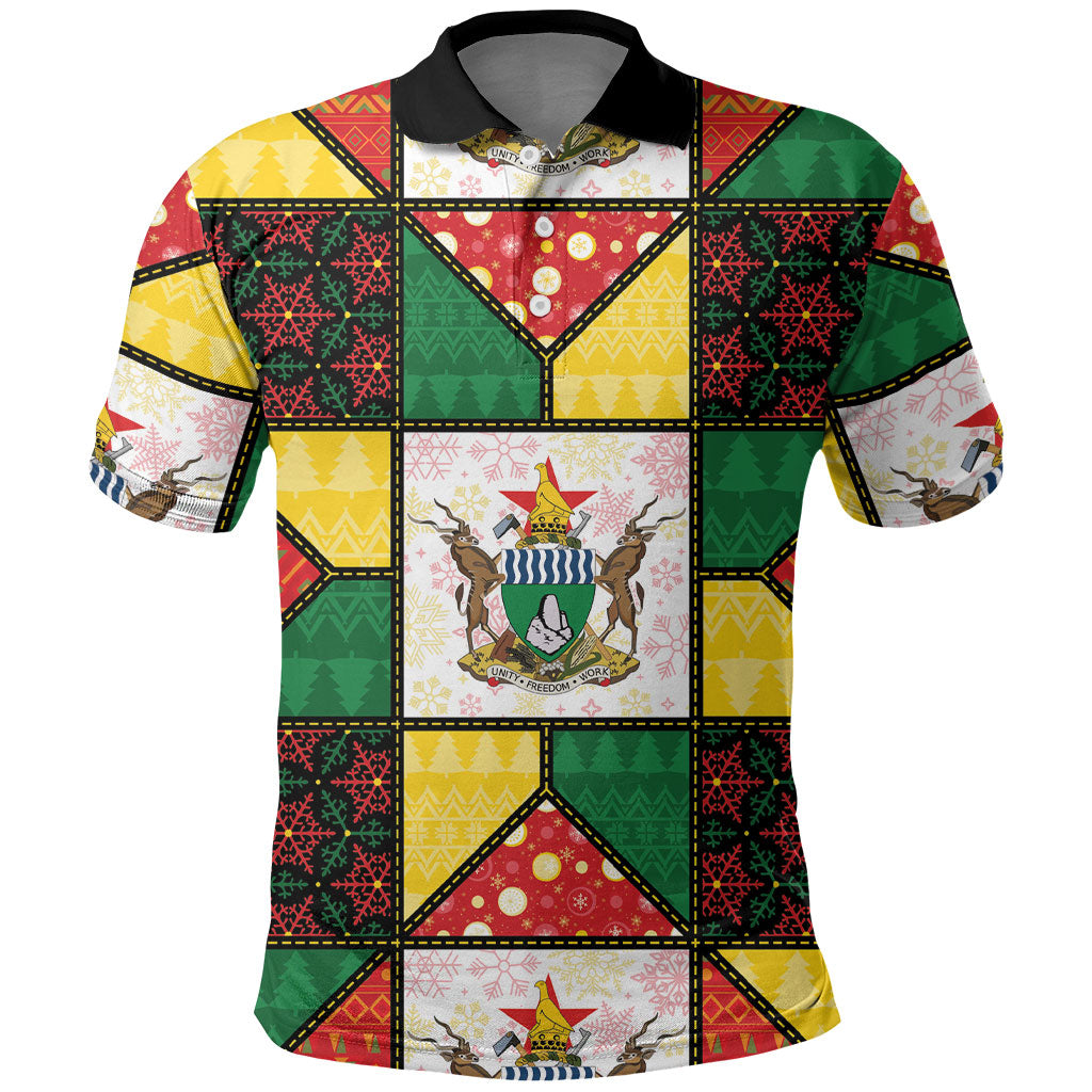 Zimbabwe Christmas Polo Shirt Patchwork Style