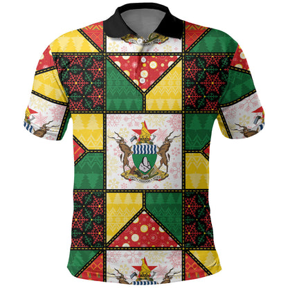 Zimbabwe Christmas Polo Shirt Patchwork Style