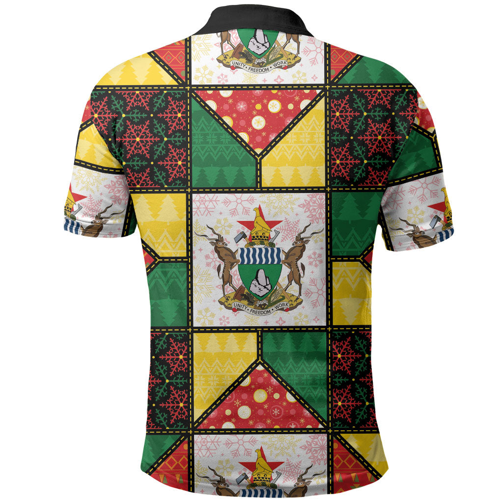 Zimbabwe Christmas Polo Shirt Patchwork Style