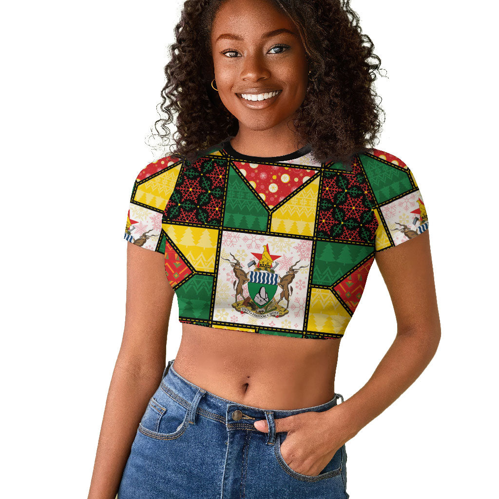 Zimbabwe Christmas Raglan Cropped T shirt Patchwork Style