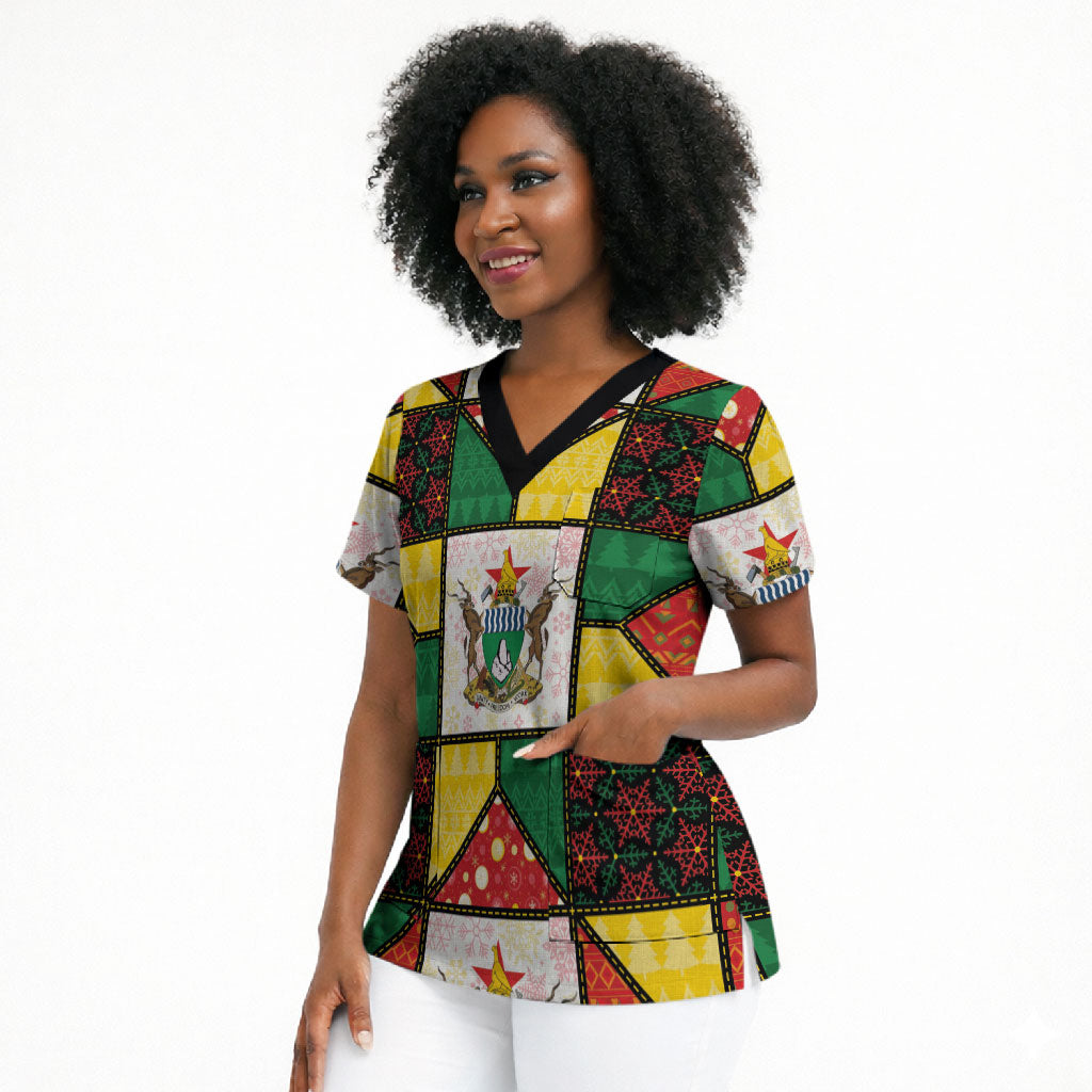 Zimbabwe Christmas Scrub Top Patchwork Style