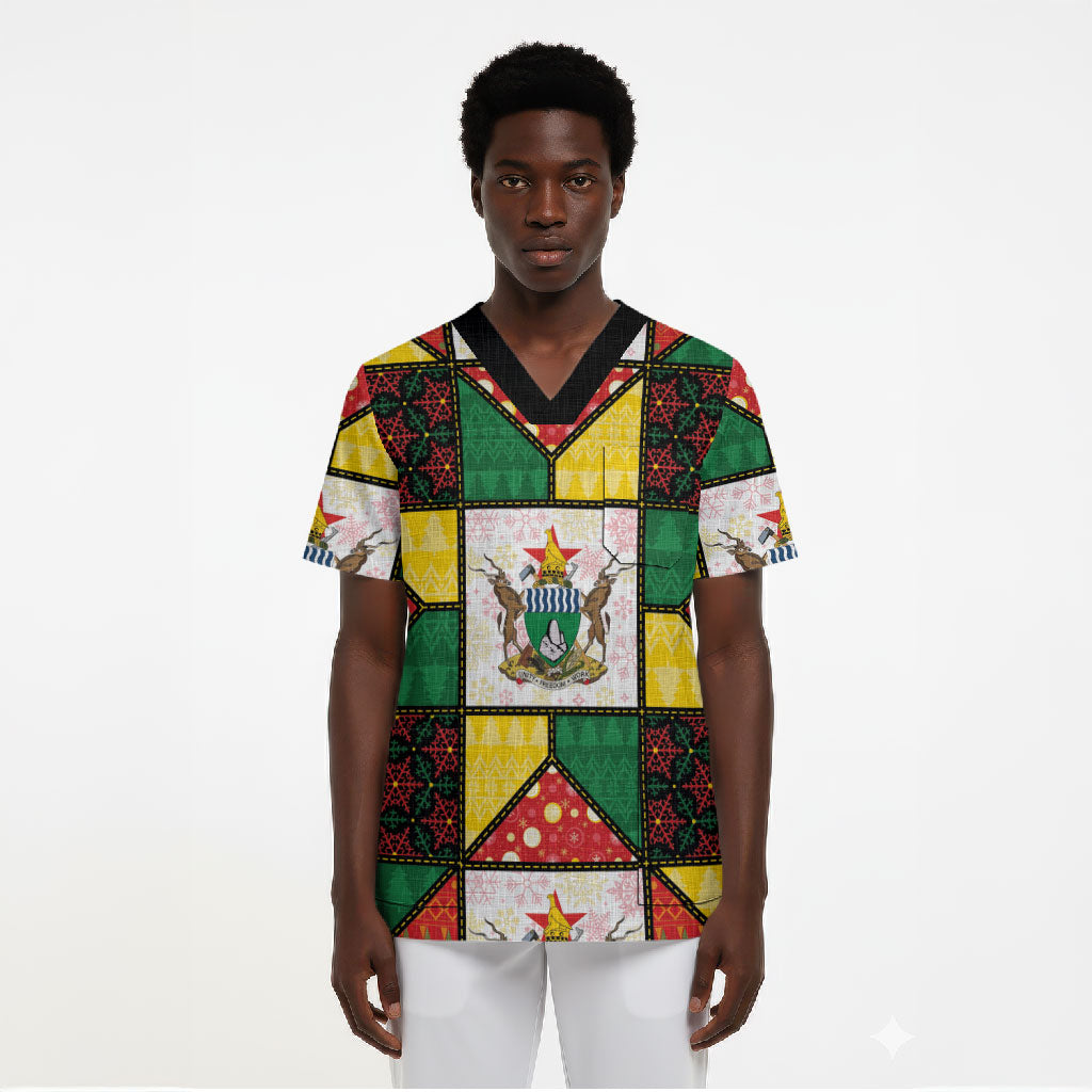 Zimbabwe Christmas Scrub Top Patchwork Style
