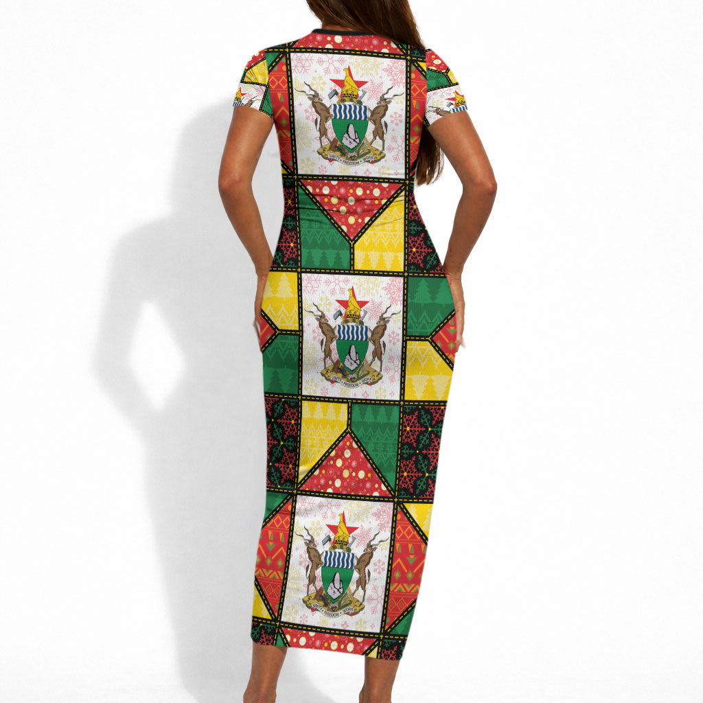 Zimbabwe Christmas Short Sleeve Bodycon Dress Patchwork Style