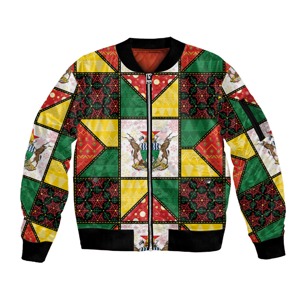Zimbabwe Christmas Sleeve Zip Bomber Jacket Patchwork Style